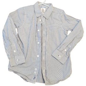 Jacadi Boys Blue White Stripe Cotton Button Down Shirt Sz 6Y